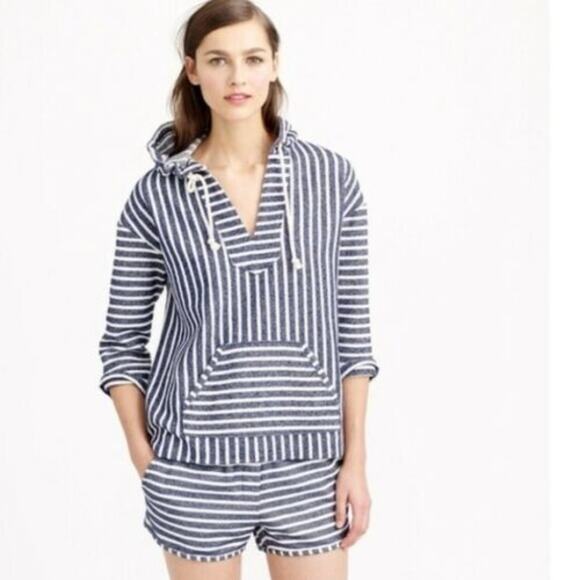 J. Crew XXS Comfy Striped Hooded Beach Poncho Navy - Picture 1 of 5
